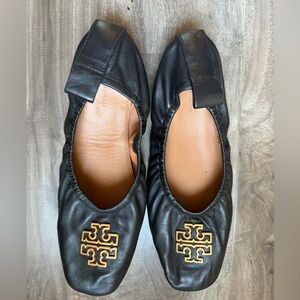 Tory Burch Black Leather Ballet Flats